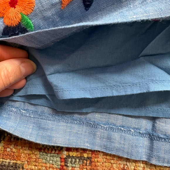 Talbots | Blue A-Line Skirt with Colorful Floral Embroidery | Size 14 - Picture 5 of 10